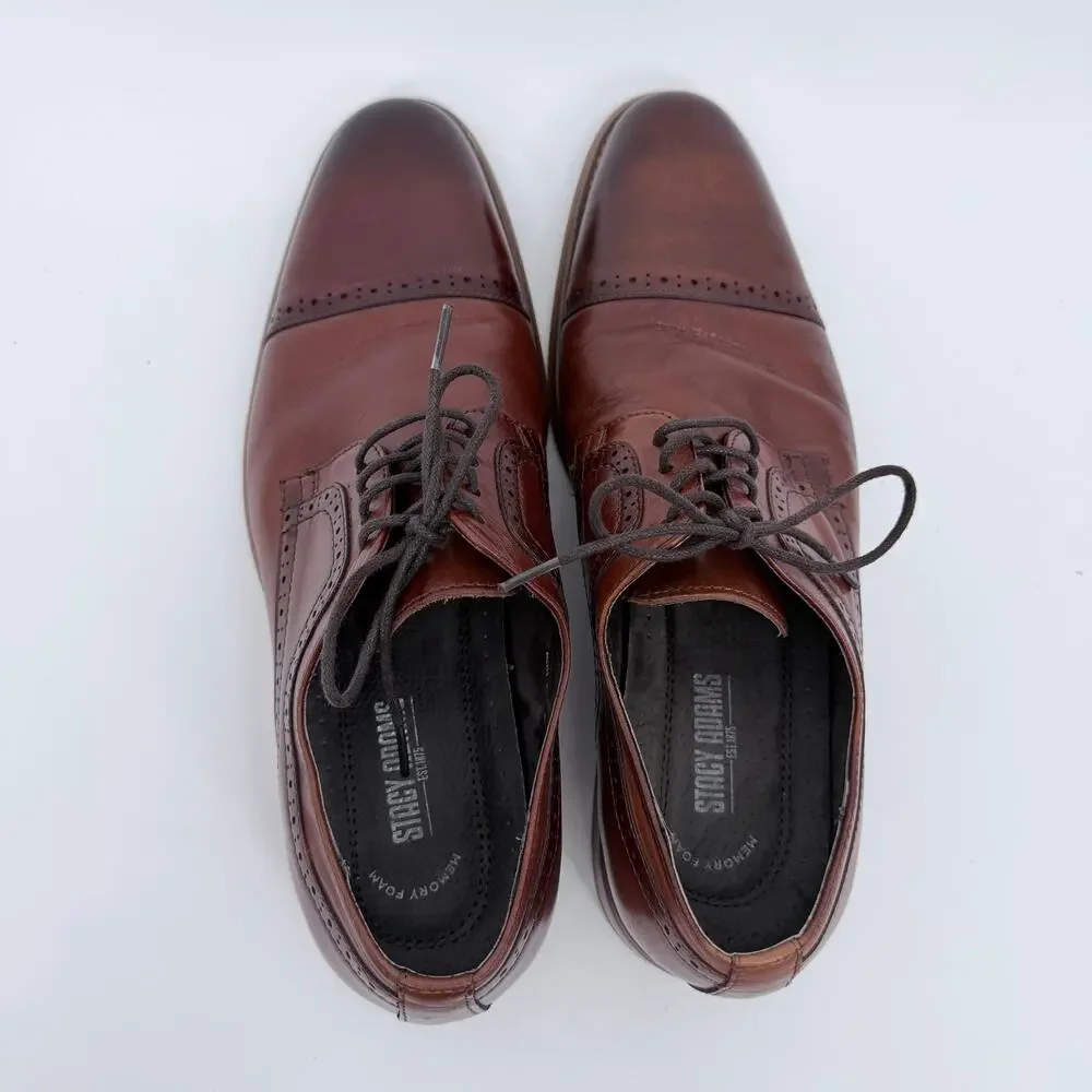 Stacy‎ Adams Dickinson Mens Leather Shoes CapToe Oxford Cognac 10.5M 25066-221